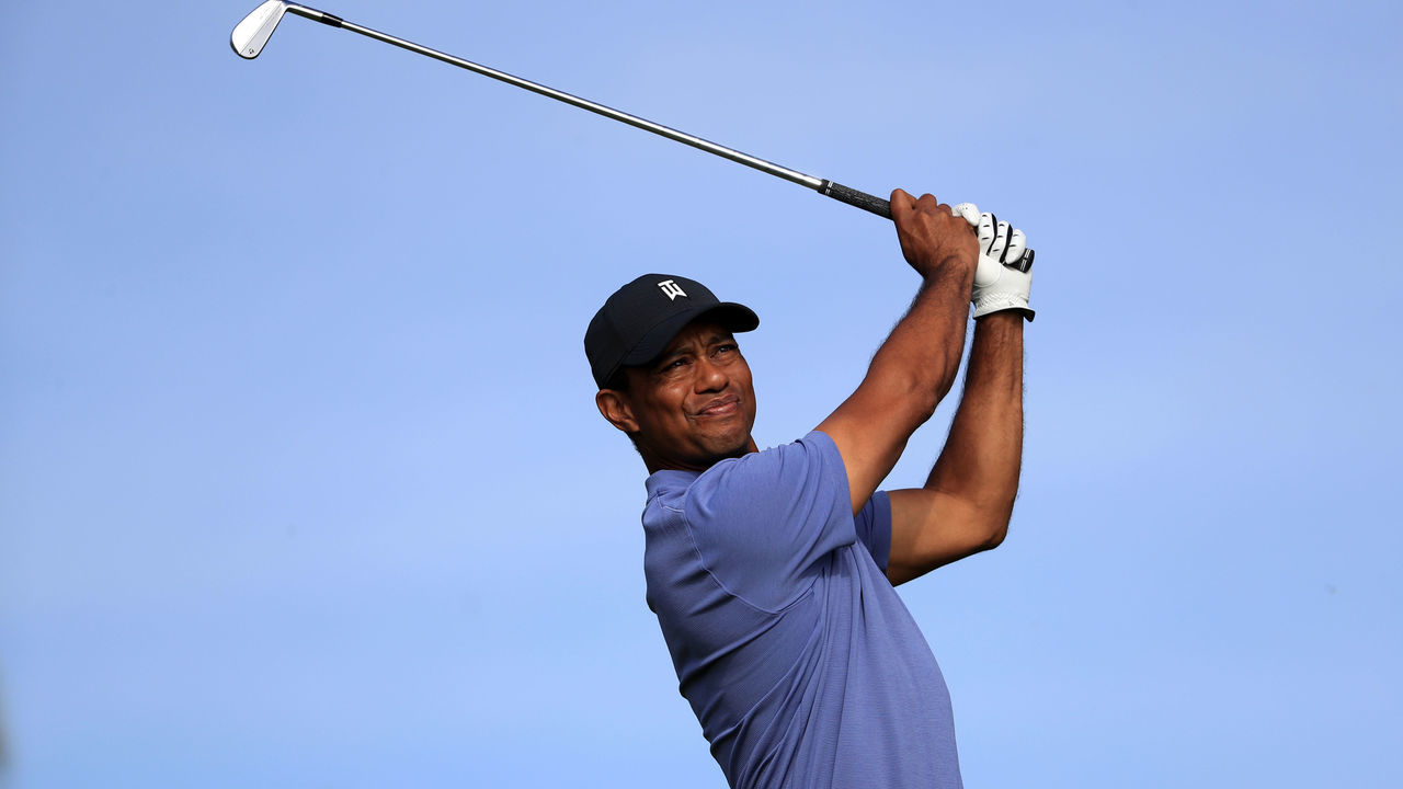 SAN DIEGO, CALIFORNIA - JANUARY 23: Tiger Woods plays his shot from the eighth tee during the first round of the Farmers Insurance Open on Torrey Pines North on January 23, 2020 in San Diego, California.