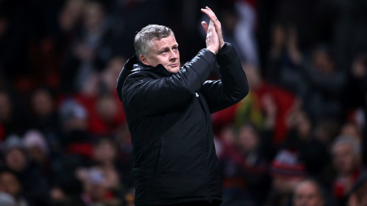 Manchester United manager Ole Gunnar Solskjaer applauds the fans before the match Manchester United v Burnley - Premier League - Old Trafford 22-01-2020 .