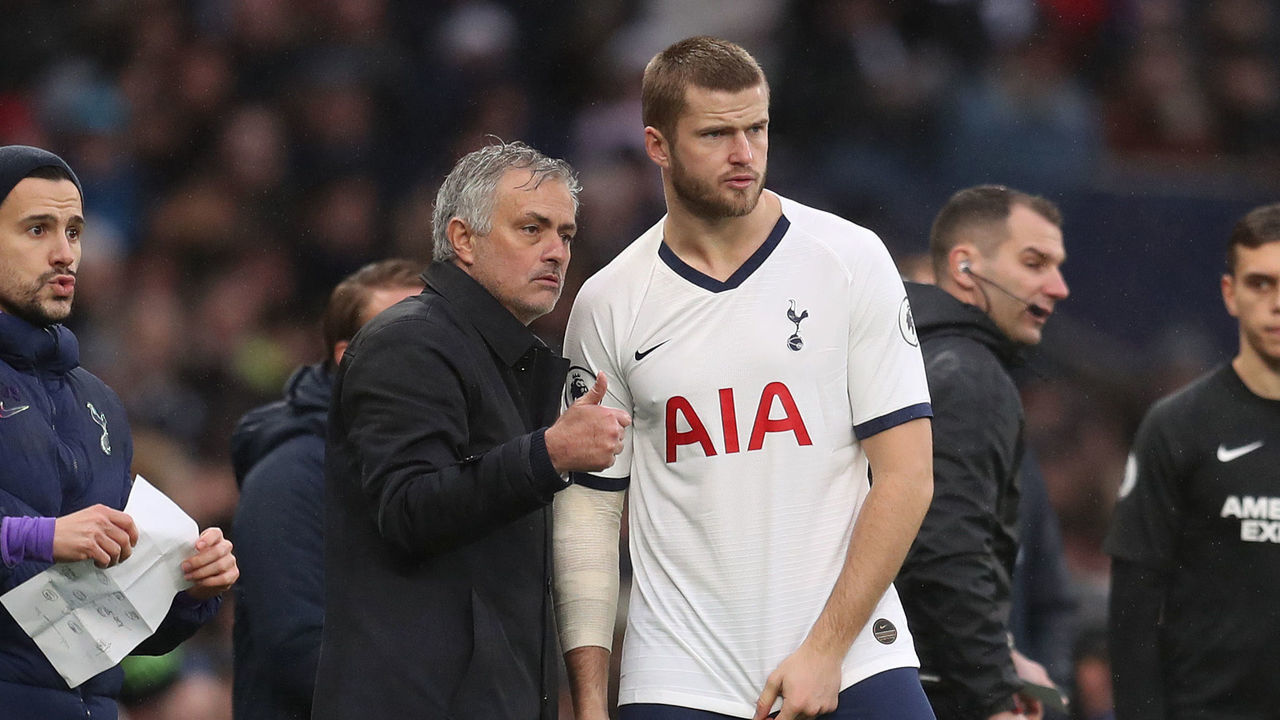 LONDON, ENGLAND - DECEMBER 26: Tottenham Hotspur Manager Jose Mourinho talks with Eric Dier during the Premier League match between Tottenham Hotspur and Brighton & Hove Albion at Tottenham Hotspur Stadium on December 26, 2019 in London, United Kingdom.
