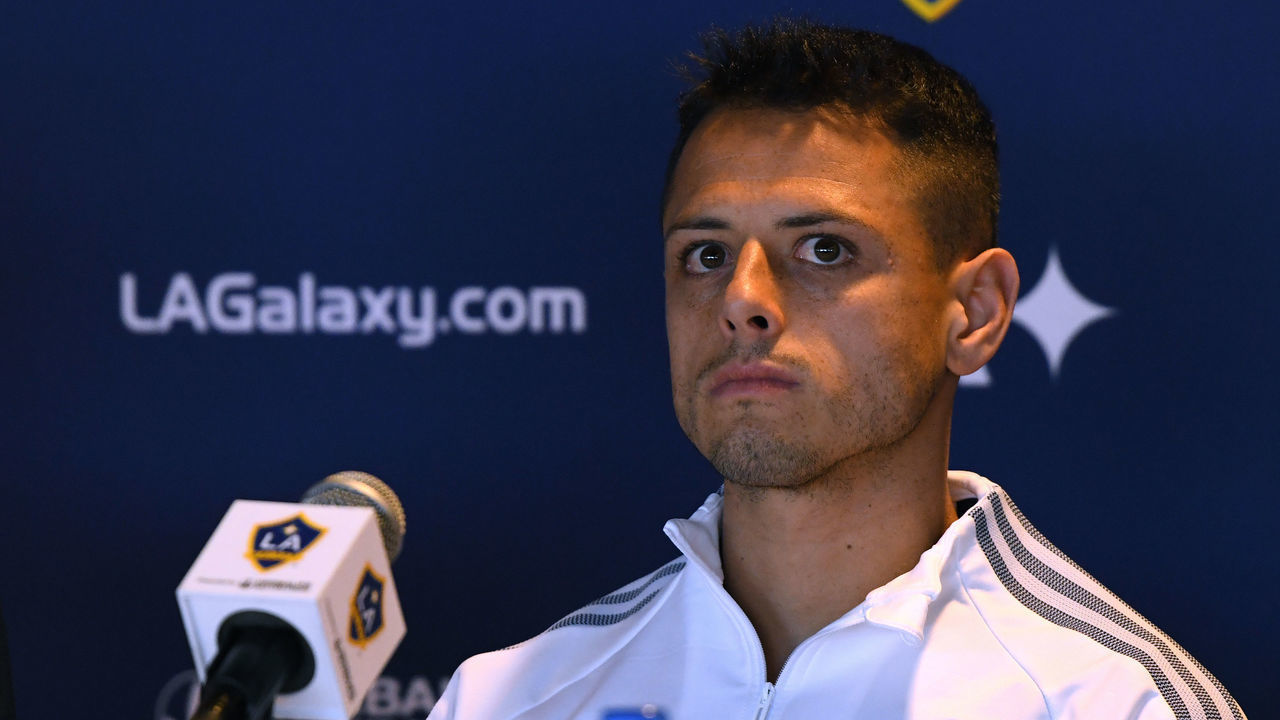 CARSON, CALIFORNIA - JANUARY 23: Javier "Chicharito" Hernandez poses reacts as he answers questions during a press conference at Dignity Health Sports Park on January 23, 2020 in Carson, California.