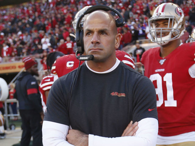 SANTA CLARA, CA - JANUARY 11: Defensive Coordinator Robert Saleh of the San Francisco 49ers stands on the sideline during the game against the Minnesota Vikings at Levi's Stadium on January 11, 2020 in Santa Clara, California. The 49ers defeated the Vikings 27-10.