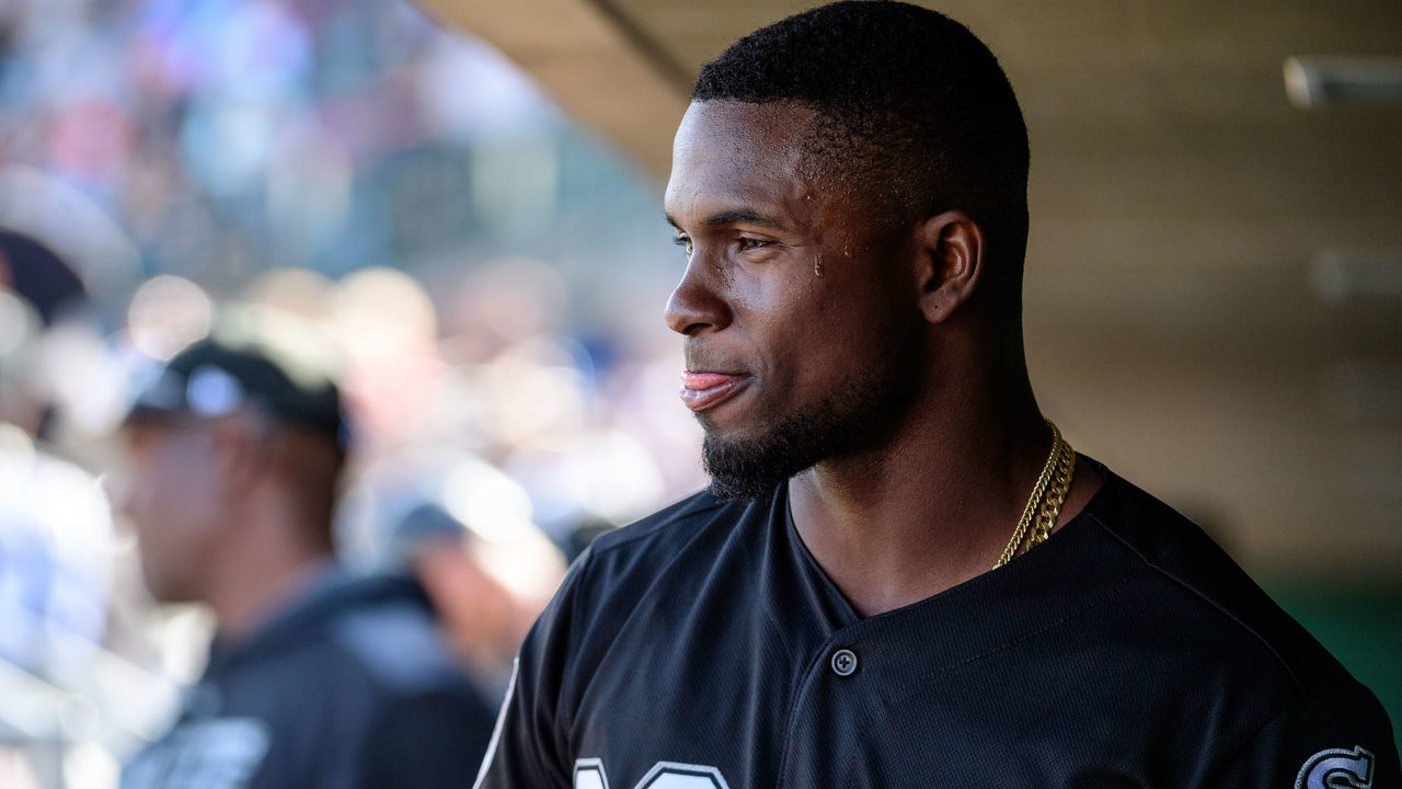 SCOTTSDALE, ARIZONA - FEBRUARY 25: Luis Robert #88 of the Chicago White Sox reacts in the dugout during the spring training game against the San Francisco Giants at Scottsdale Stadium on February 25, 2019 in Scottsdale, Arizona.
