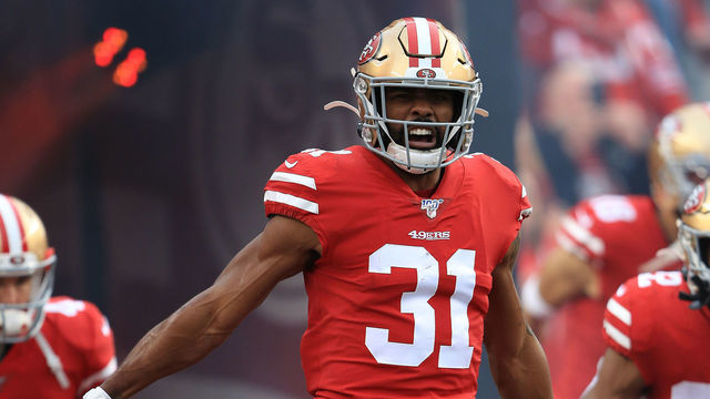 SANTA CLARA, CALIFORNIA - JANUARY 19: Raheem Mostert #31 of the San Francisco 49ers runs onto the field prior to the NFC Championship game against the Green Bay Packers at Levi's Stadium on January 19, 2020 in Santa Clara, California.