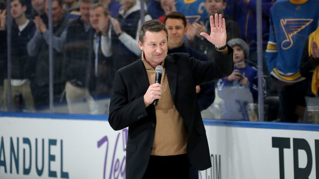 ST LOUIS, MISSOURI - JANUARY 24: Wayne Gretzky addresses fans prior to the 2020 NHL All-Star Skills Competition at Enterprise Center on January 24, 2020 in St Louis, Missouri.