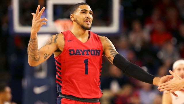 RICHMOND, VA - JANUARY 25: Obi Toppin #1 of the Dayton Flyers celebrates a shot in the first half during a game against the Richmond Spiders at Robins Center on January 25, 2020 in Richmond, Virginia.