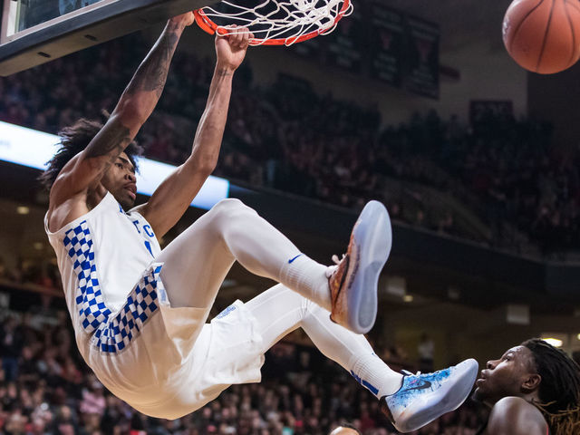 LUBBOCK, TEXAS - JANUARY 25: Forward Nick Richards #4 of the Kentucky Wildcats dunks the ball during the second half of the college basketball game against the Texas Tech Red Raiders on January 25, 2020 at United Supermarkets Arena in Lubbock, Texas.