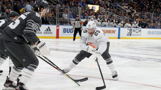 ST LOUIS, MISSOURI - JANUARY 25: Leon Draisaitl #29 of the Edmonton Oilers skates with the puck in the game between Pacific Division and Central Division during the 2020 Honda NHL All-Star Game at Enterprise Center on January 25, 2020 in St Louis, Missouri.