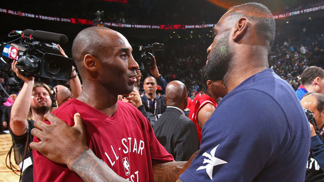 TORONTO, CANADA - FEBRUARY 14: Kobe Bryant #24 of the Western Conference shakes the hand of LeBron James #23 of the Eastern Conference after the NBA All-Star Game as part of 2016 NBA All-Star Weekend on February 14, 2016 at the Air Canada Centre in Toronto, Ontario, Canada. Mandatory Copyright Notice: Copyright 2016 NBAE