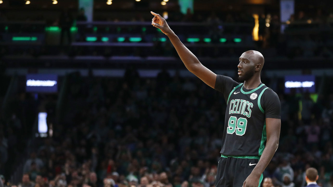 BOSTON, MASSACHUSETTS - DECEMBER 22: Tacko Fall #99 of the Boston Celtics reacts during the fourth quarter of the game against the Charlotte Hornets at TD Garden on December 22, 2019 in Boston, Massachusetts.
