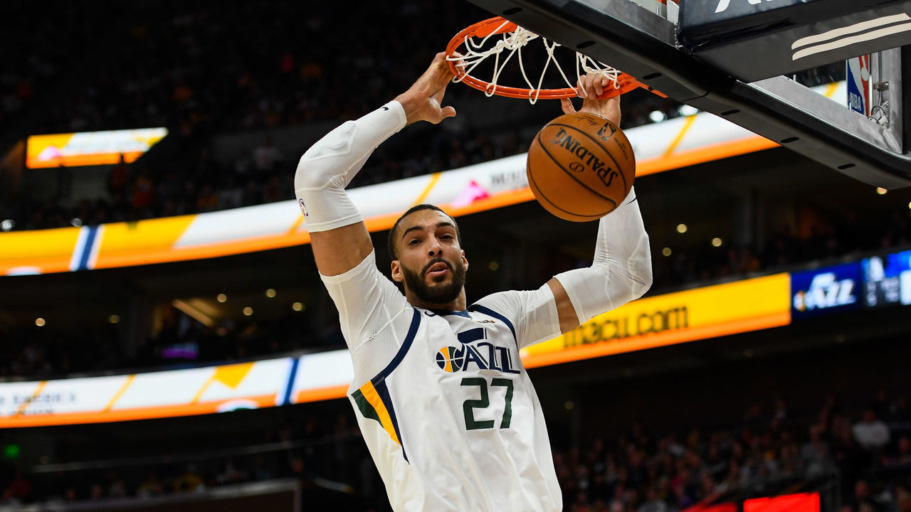 SALT LAKE CITY, UT - JANUARY 25: Rudy Gobert #27 of the Utah Jazz dunks during a game against the Dallas Mavericks at Vivint Smart Home Arena on January 25, 2019 in Salt Lake City, Utah. NOTE TO USER: User expressly acknowledges and agrees that, by downloading and/or using this photograph, user is consenting to the terms and conditions of the Getty Images License Agreement.