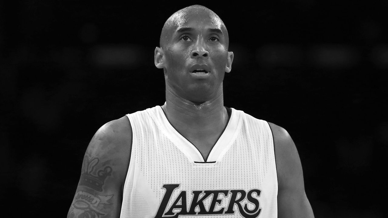 LOS ANGELES, CA - MARCH 27: (EDITOR'S NOTE: This image has been converted to black and white.) Kobe Bryant #24 of the Los Angeles Lakers looks on during the NBA game against the Washington Wizards at Staples Center on March 27, 2016 in Los Angeles, California. The Wizards defeated the Lakers 101-88.