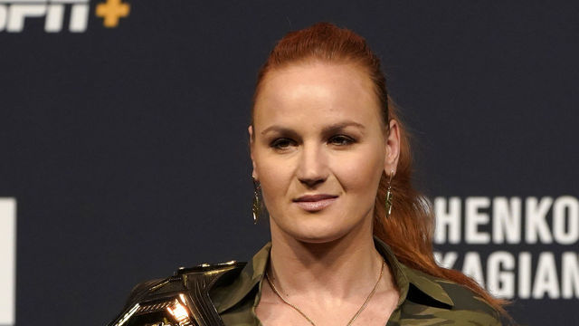 LAS VEGAS, NEVADA - DECEMBER 13: UFC women's flyweight champion Valentina Shevchenko poses for photos during the UFC 247 press conference at T-Mobile Arena on December 13, 2019 in Las Vegas, Nevada.