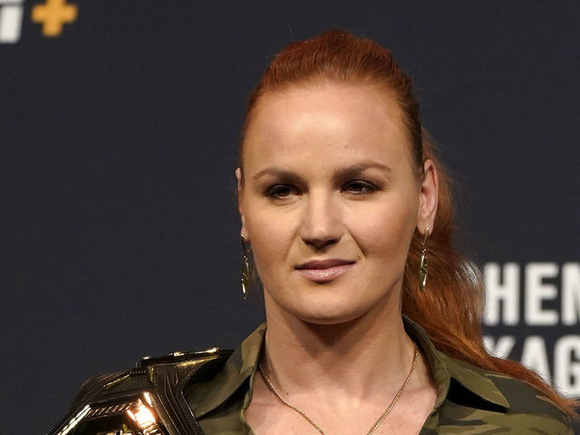 LAS VEGAS, NEVADA - DECEMBER 13: UFC women's flyweight champion Valentina Shevchenko poses for photos during the UFC 247 press conference at T-Mobile Arena on December 13, 2019 in Las Vegas, Nevada.
