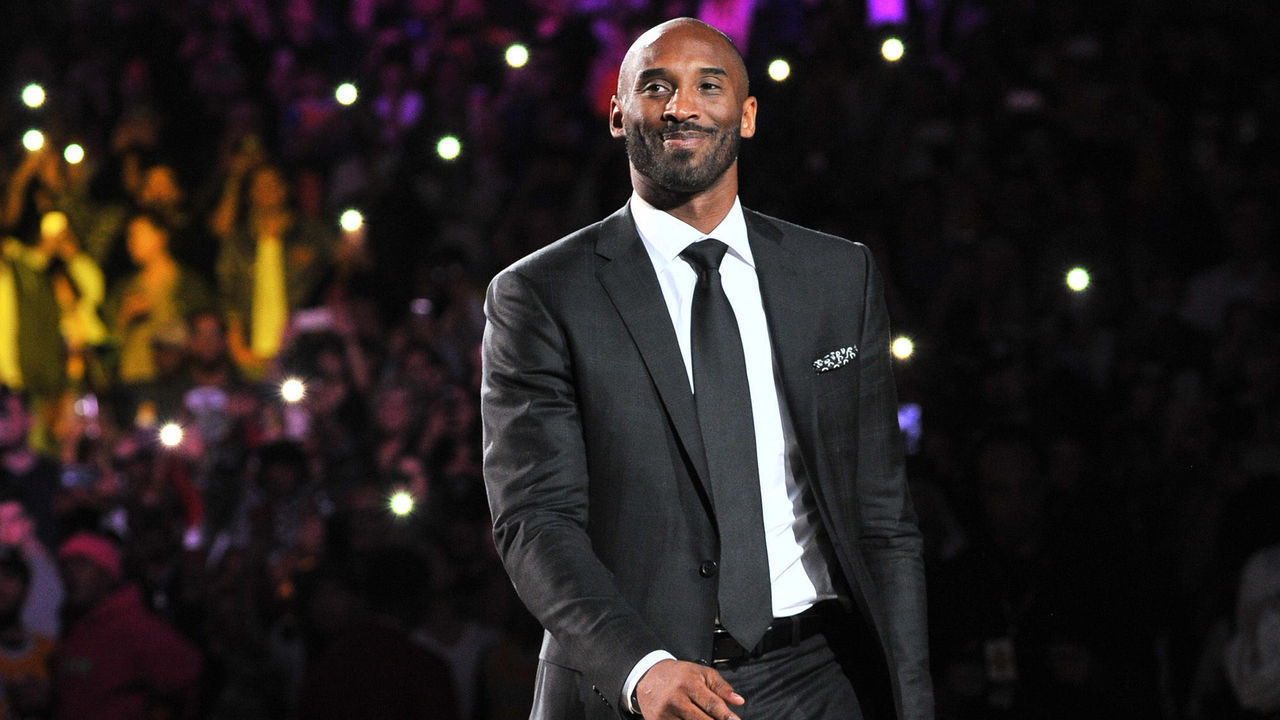 LOS ANGELES, CA - DECEMBER 18: Kobe Bryant attends his jersey retirement ceremony during halftime of a basketball game between the Los Angeles Lakers and the Golden State Warriors at Staples Center on December 18, 2017 in Los Angeles, California.