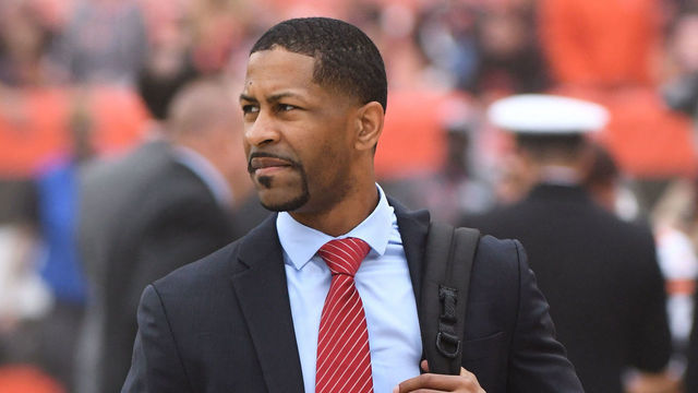 CLEVELAND, OH - OCTOBER 7, 2018: Vice president of player personnel Andrew Berry of the Cleveland Browns on the sideline prior to a game against the Baltimore Ravens on October 7, 2018 at FirstEnergy Stadium in Cleveland, Ohio. Cleveland won 12-9 in overtime. (Photo by: 2018 Nick Cammett/Diamond Images/Getty Images)