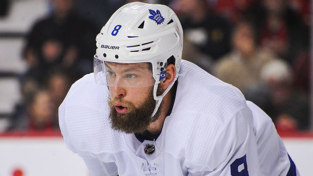 CALGARY, AB - DECEMBER 12: Jake Muzzin #8 of the Toronto Maple Leafs in action against the Calgary Flames during an NHL game at Scotiabank Saddledome on December 12, 2019 in Calgary, Alberta, Canada.