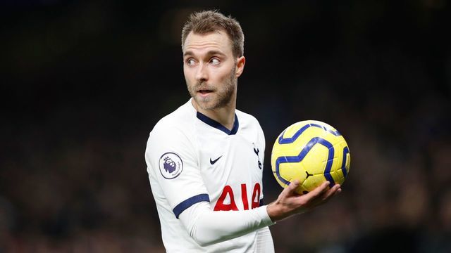 Tottenham Hotspur's Danish midfielder Christian Eriksen holds the ball during the English Premier League football match between Tottenham Hotspur and Norwich City at the Tottenham Hotspur Stadium in London, on January 22, 2020.