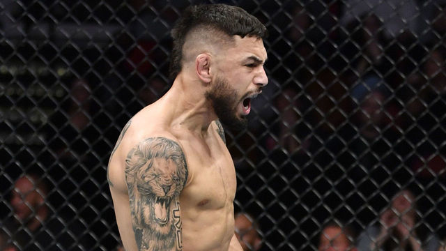 RALEIGH, NORTH CAROLINA - JANUARY 25: Alex Perez celebrates after his submission victory over Jordan Espinosa in their flyweight fight during the UFC Fight Night event at PNC Arena on January 25, 2020 in Raleigh, North Carolina.