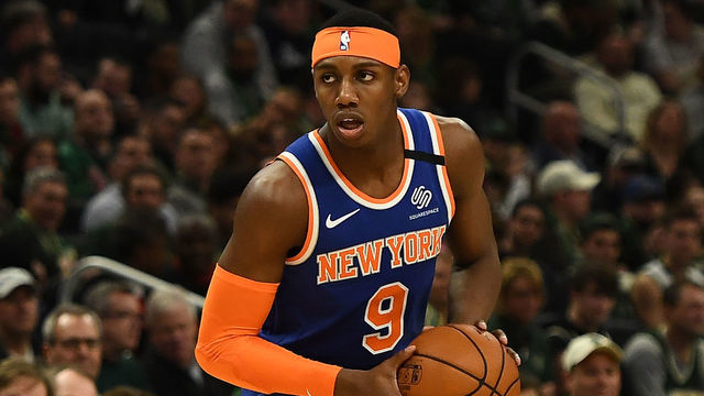 MILWAUKEE, WISCONSIN - JANUARY 14: RJ Barrett #9 of the New York Knicks handles the ball during a game against the Milwaukee Bucks at Fiserv Forum on January 14, 2020 in Milwaukee, Wisconsin.