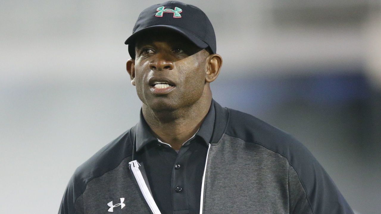 ORLANDO, FL - JANUARY 03: Team Ballaholics head coach Deion Sanders looks on during the Under Armour All-America Game between Team Ballaholics and Team Flash on January 3, 2019 at Camping World Stadium in Orlando, Fl.