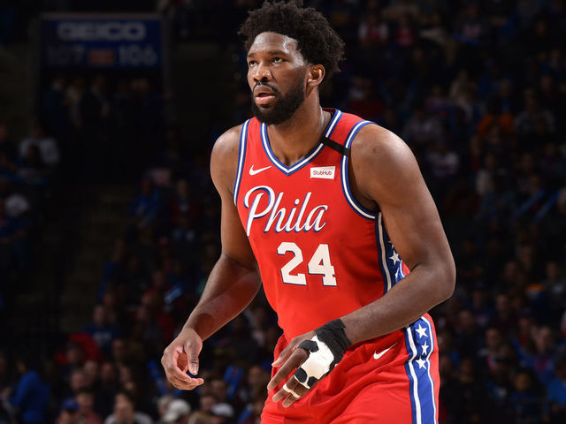 PHILADELPHIA, PA - JANUARY 28: Joel Embiid #21 of the Philadelphia 76ers, wearing #24 to honor Kobe Bryant, looks on during a game against the Golden State Warriors on January 28, 2020 at the Wells Fargo Center in Philadelphia, Pennsylvania NOTE TO USER: User expressly acknowledges and agrees that, by downloading and/or using this Photograph, user is consenting to the terms and conditions of the Getty Images License Agreement. Mandatory Copyright Notice: Copyright 2020 NBAE