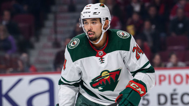 MONTREAL, QC - OCTOBER 17: Matt Dumba (24) of the Minnesota Wild waits for play to begin during the first period of the NHL game between the Minnesota Wilds and the Montreal Canadiens on October 17, 2019, at the Bell Centre in Montreal, QC