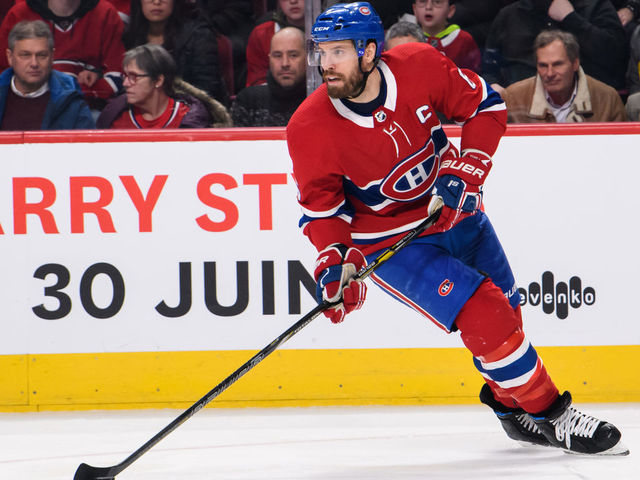 MONTREAL, QC - JANUARY 13: Shea Weber (6) of the Montreal Canadiens skates with the puck during the third period of the NHL game between the Calgary Flames and the Montreal Canadiens on January 13, 2020, at the Bell Centre in Montreal, QC