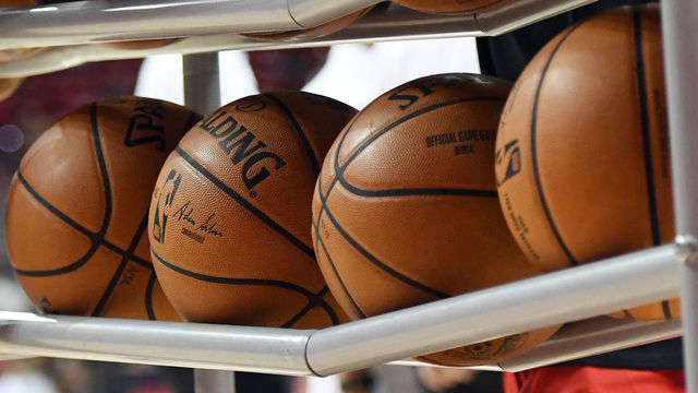 LAS VEGAS, NEVADA - JULY 06: Basketballs are shown in a ball rack before a game between the Washington Wizards and the New Orleans Pelicans during the 2019 NBA Summer League at the Thomas & Mack Center on July 6, 2019 in Las Vegas, Nevada.