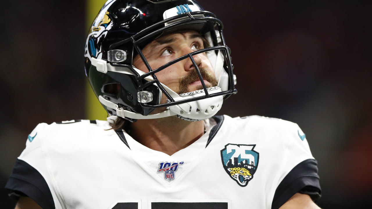 ATLANTA, GA - DECEMBER 22: Gardner Minshew II #15 of the Jacksonville Jaguars reacts as he heads back to the sideline in the first half of an NFL game against the Atlanta Falcons at Mercedes-Benz Stadium on December 22, 2019 in Atlanta, Georgia.