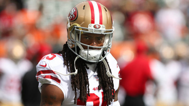 CINCINNATI, OH - SEPTEMBER 15: San Francisco 49ers cornerback Richard Sherman (25) warms up before the game against the San Francisco 49ers and the Cincinnati Bengals on September 15th 2019, at Paul Brown Stadium in Cincinnati, OH.