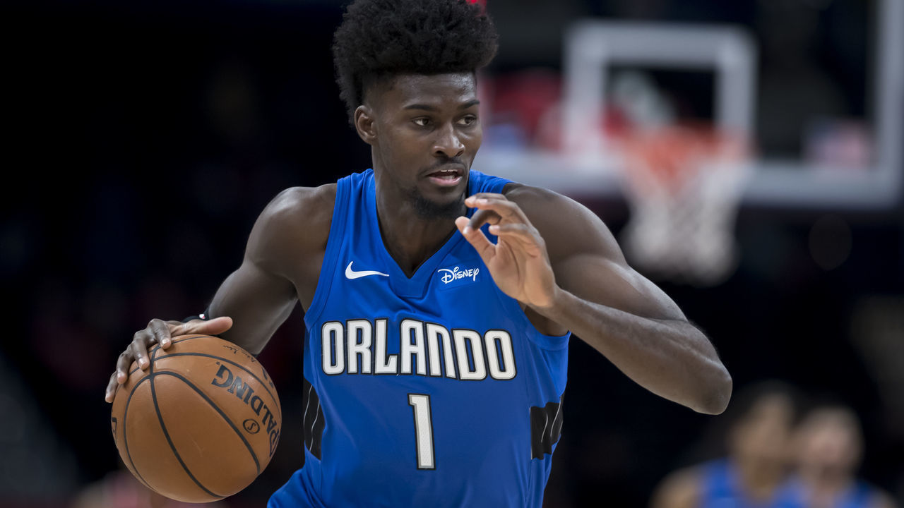 WASHINGTON, DC - JANUARY 01: Jonathan Isaac #1 of the Orlando Magic dribbles the ball against the Washington Wizards during the first half at Capital One Arena on January 1, 2020 in Washington, DC.
