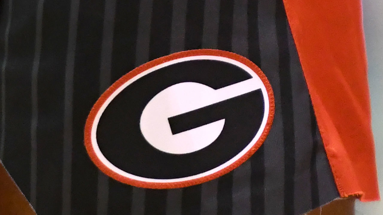 LAHAINA, HI - NOVEMBER 26: The Georgia Bulldogs logo on a pair of shorts during a second round Maui Invitation game against the Michigan State Spartans at the Lahaina Civic Center on November 26, 2019 in Lahaina, Hawaii.