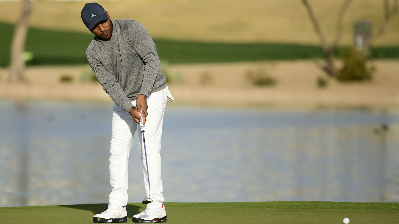 SCOTTSDALE, ARIZONA - JANUARY 30: Harold Varner III putts on the 15th green during the first round of the Waste Management Phoenix Open at TPC Scottsdale on January 30, 2020 in Scottsdale, Arizona.
