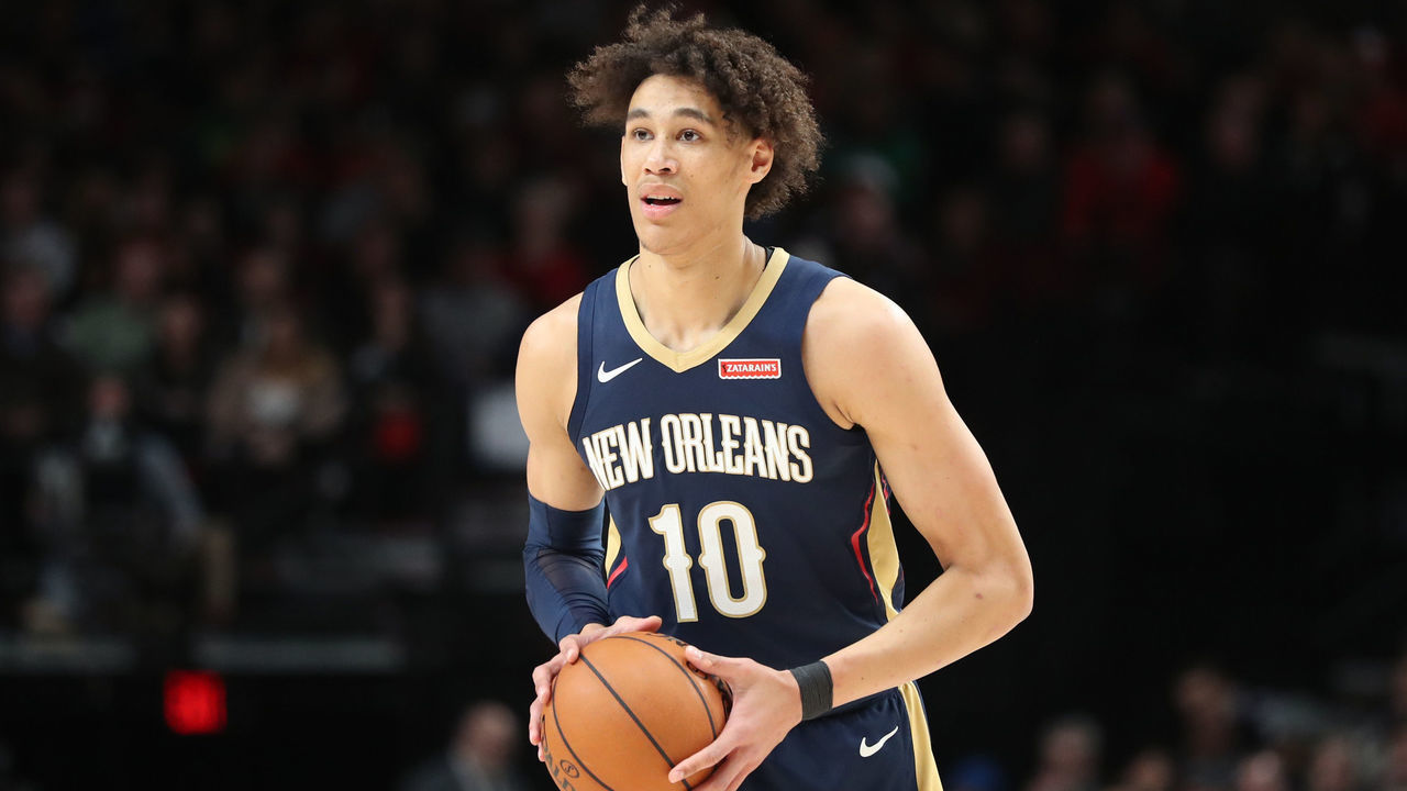 PORTLAND, OREGON - DECEMBER 23: Jaxson Hayes #10 of the New Orleans Pelicans looks on in the third quarter against the Portland Trail Blazers during their game at Moda Center on December 23, 2019 in Portland, Oregon.