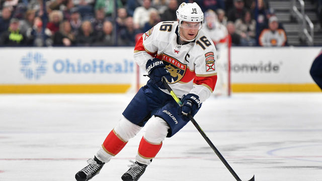 COLUMBUS, OH - DECEMBER 31: Aleksander Barkov #16 of the Florida Panthers skates against the Columbus Blue Jackets on December 31, 2019 at Nationwide Arena in Columbus, Ohio.