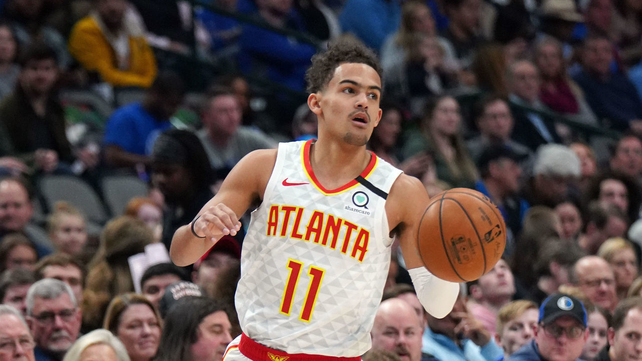 DALLAS, TX - FEBRUARY 1: Trae Young #11 of the Atlanta Hawks handles the ball during the game against the Dallas Mavericks on February 1, 2020 at the American Airlines Center in Dallas, Texas. Mandatory Copyright Notice: Copyright 2020 NBAE