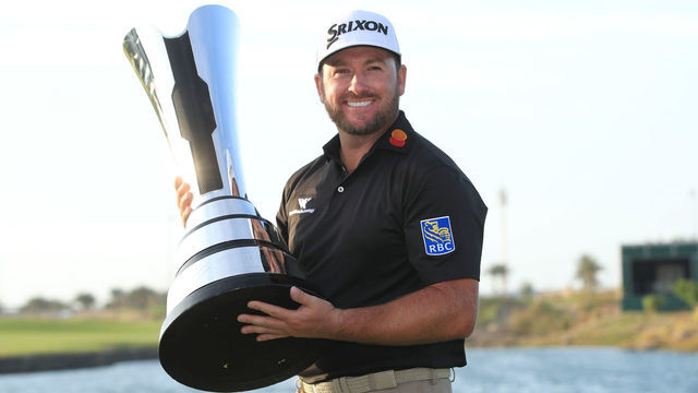 KING ABDULLAH ECONOMIC CITY, SAUDI ARABIA - FEBRUARY 02: Graeme McDowell of Northern Ireland poses with the trophy during Day 4 of the Saudi International at Royal Greens Golf and Country Club on February 02, 2020 in King Abdullah Economic City, Saudi Arabia.