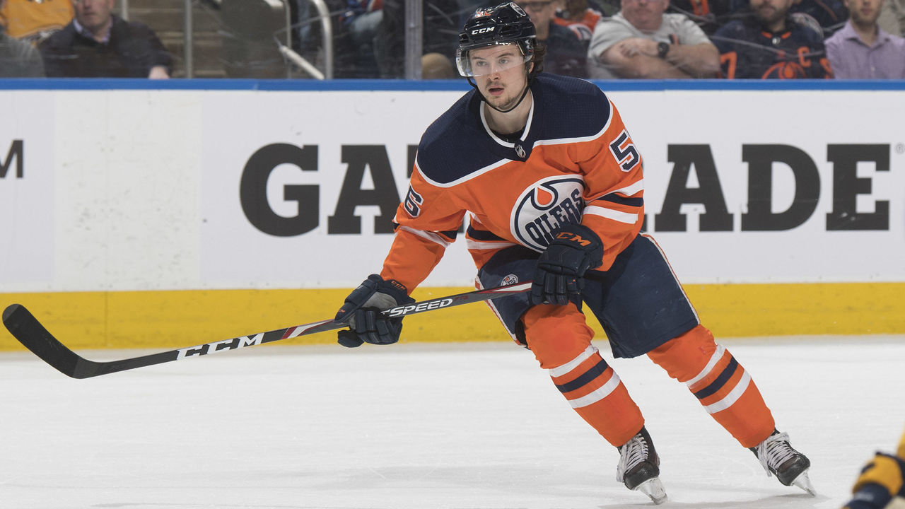 EDMONTON, AB - JANUARY 14: Kailer Yamamoto of the Edmonton Oilers skates against the Nashville Predators on January 14, 2020, at Rogers Place in Edmonton, Alberta, Canada.