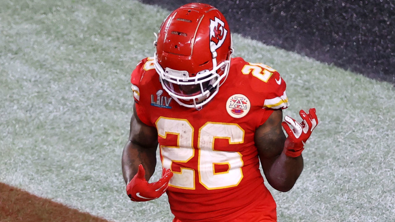 MIAMI, FLORIDA - FEBRUARY 02: Damien Williams #26 of the Kansas City Chiefs celebrates after a touchdown against the San Francisco 49ers during the fourth quarter in Super Bowl LIV at Hard Rock Stadium on February 02, 2020 in Miami, Florida.