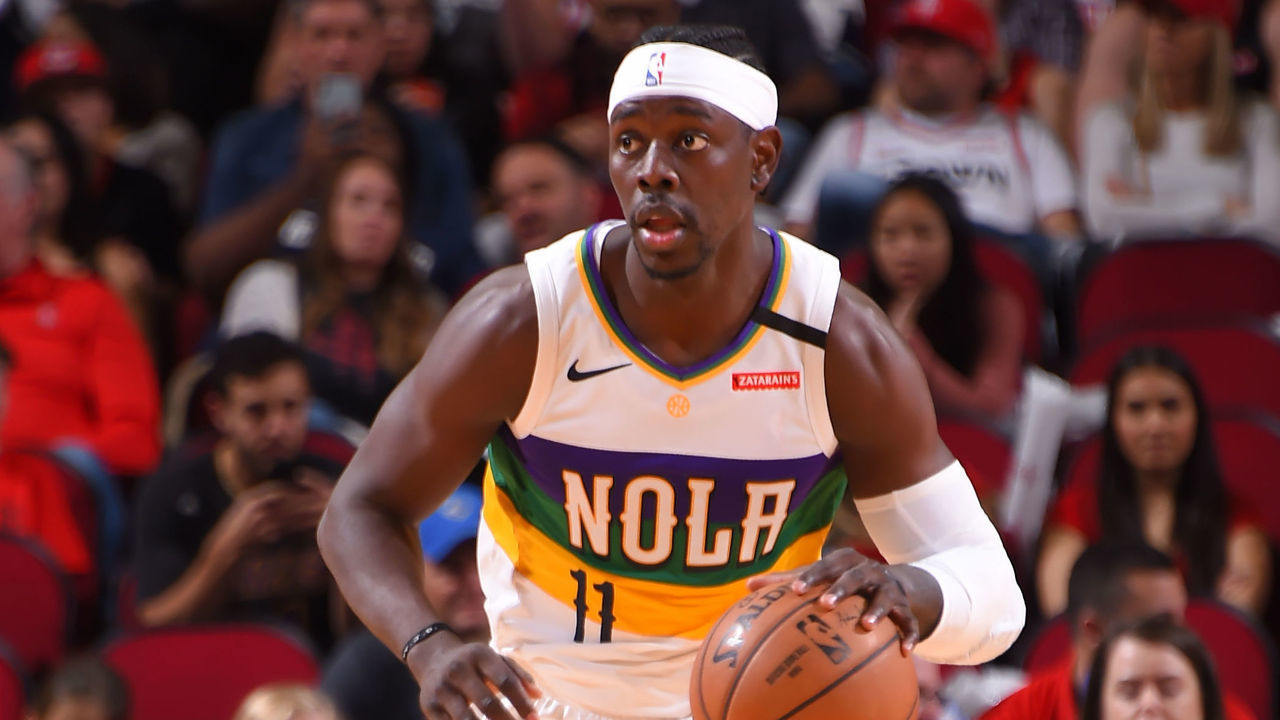 HOUSTON, TX - FEBRUARY 2 : Jrue Holiday #11 of the New Orleans Pelicans handles the ball against the Houston Rockets on February 2, 2020 at the Toyota Center in Houston, Texas. Mandatory Copyright Notice: Copyright 2020 NBAE