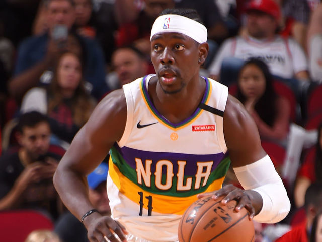 HOUSTON, TX - FEBRUARY 2 : Jrue Holiday #11 of the New Orleans Pelicans handles the ball against the Houston Rockets on February 2, 2020 at the Toyota Center in Houston, Texas. Mandatory Copyright Notice: Copyright 2020 NBAE