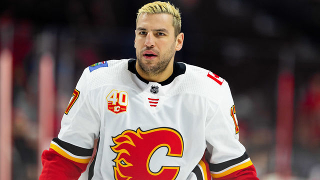 OTTAWA, ON - JANUARY 18: Calgary Flames Left Wing Milan Lucic (17) during warm-up before National Hockey League action between the Calgary Flames and Ottawa Senators on January 18, 2020, at Canadian Tire Centre in Ottawa, ON, Canada.