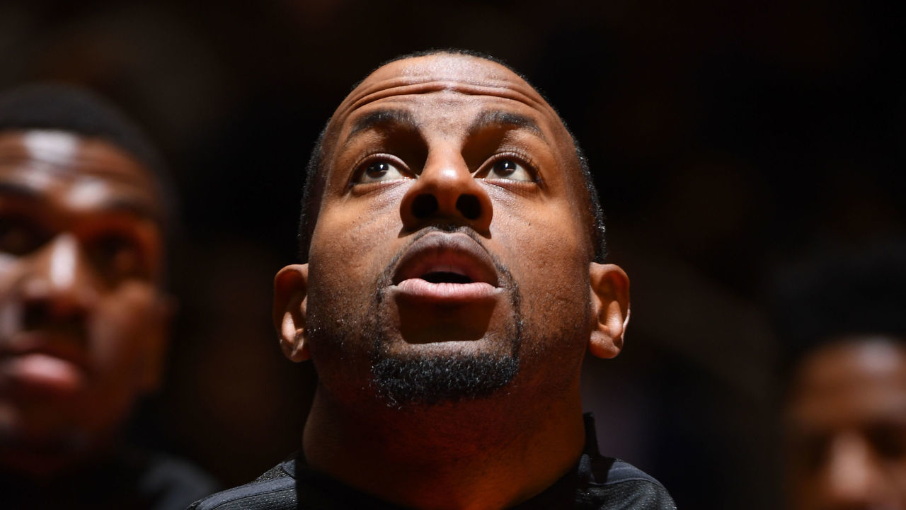 TORONTO, CANADA - MAY 30: Andre Iguodala #9 of the Golden State Warriors looks on before Game One of the NBA Finals against the Toronto Raptors on May 30, 2019 at Scotiabank Arena in Toronto, Ontario, Canada. NOTE TO USER: User expressly acknowledges and agrees that, by downloading and/or using this photograph, user is consenting to the terms and conditions of the Getty Images License Agreement. Mandatory Copyright Notice: Copyright 2019 NBAE
