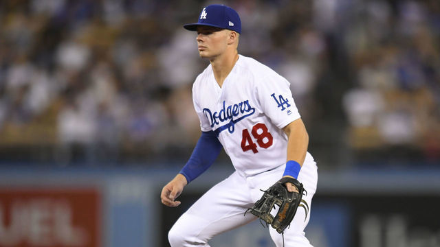 LOS ANGELES, CA - SEPTEMBER 21: Gavin Lux #48 of the Los Angeles Dodgers during a game against the Colorado Rockies at Dodger Stadium on September 21, 2019 in Los Angeles, California. the Colorado Rockies won 4-2.