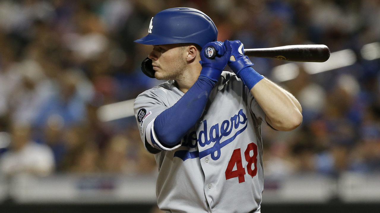 NEW YORK, NEW YORK - SEPTEMBER 15: Gavin Lux #48 of the Los Angeles Dodgers at bat against the New York Mets at Citi Field on September 15, 2019 in New York City. The Dodgers defeated the Mets 3-2.