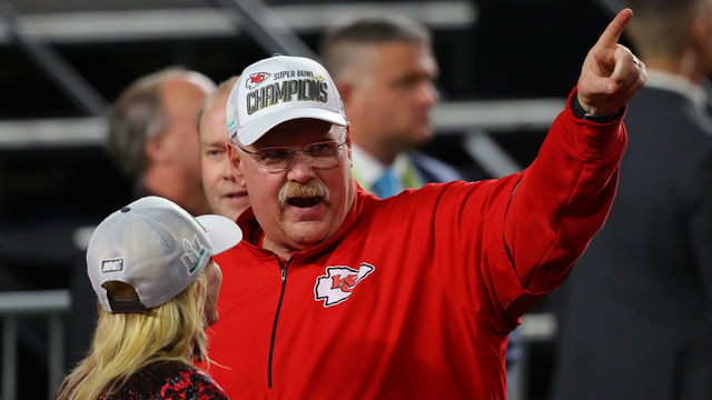 MIAMI, FLORIDA - FEBRUARY 02: Head coach Andy Reid of the Kansas City Chiefs celebrates after defeating San Francisco 49ers by 31 - 20in Super Bowl LIV at Hard Rock Stadium on February 02, 2020 in Miami, Florida.