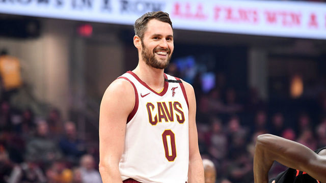 CLEVELAND, OHIO - JANUARY 30: Kevin Love #0 of the Cleveland Cavaliers waits during a free throw during the first half against the Toronto Raptors at Rocket Mortgage Fieldhouse on January 30, 2020 in Cleveland, Ohio. NOTE TO USER: User expressly acknowledges and agrees that, by downloading and/or using this photograph, user is consenting to the terms and conditions of the Getty Images License Agreement.