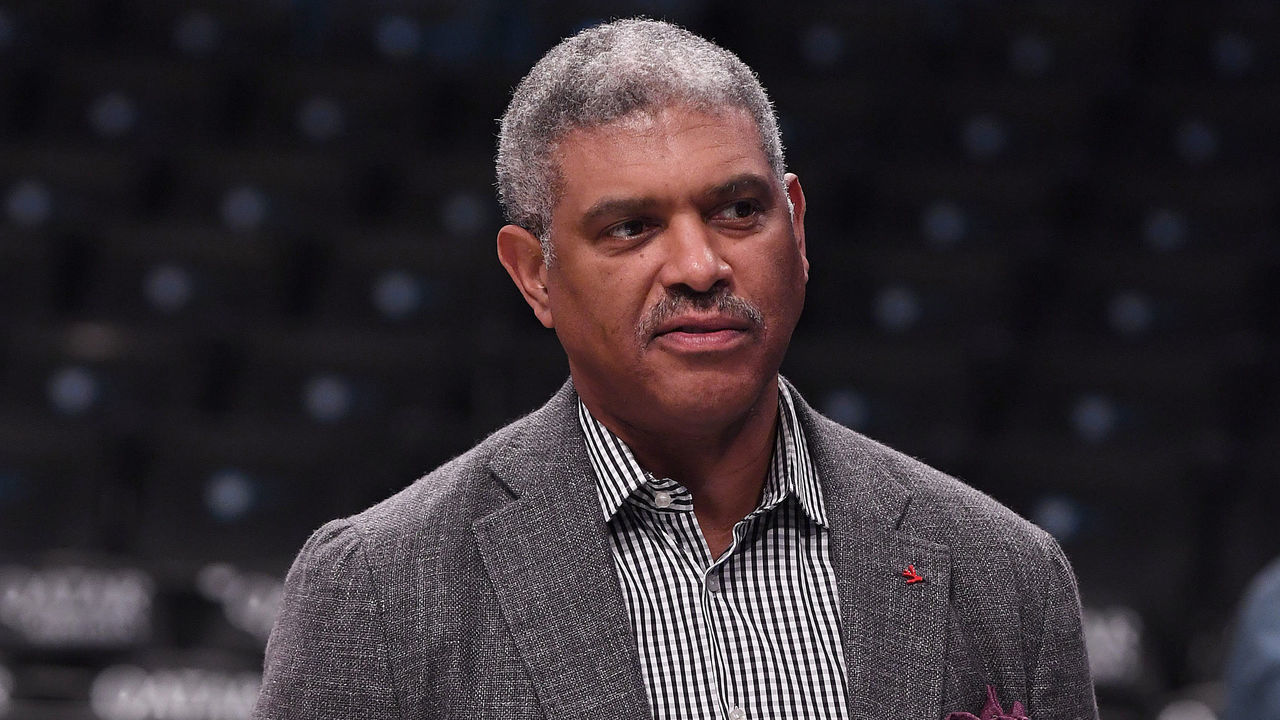 NEW YORK, NY - OCTOBER 03: President Steve Mills of the New York Knicks before the preseason game against the Brooklyn Nets at Barclays Center on October 3, 2018 in the Brooklyn borough of New York City.