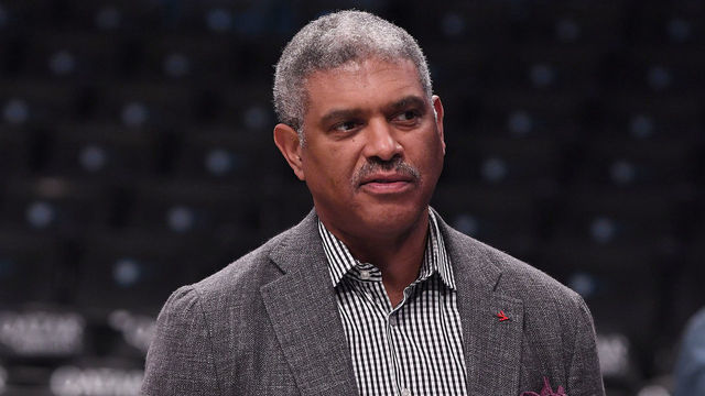 NEW YORK, NY - OCTOBER 03: President Steve Mills of the New York Knicks before the preseason game against the Brooklyn Nets at Barclays Center on October 3, 2018 in the Brooklyn borough of New York City.