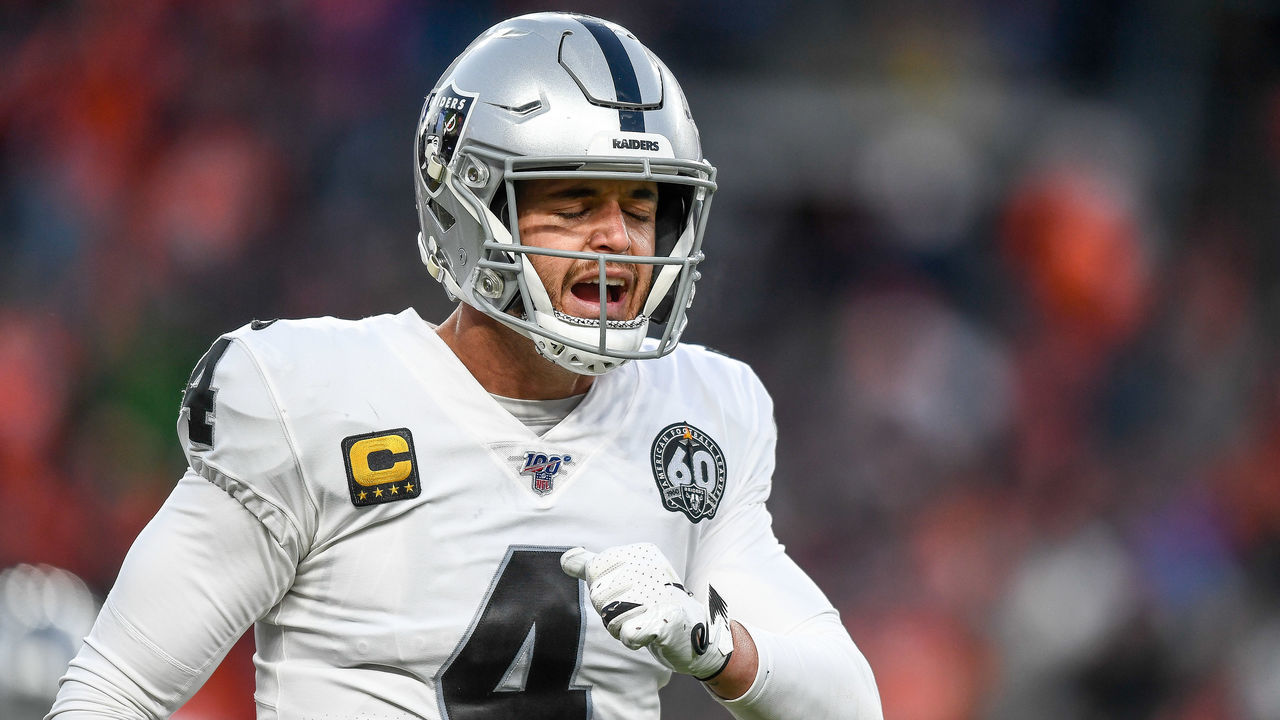 DENVER, CO - DECEMBER 29: Derek Carr #4 of the Oakland Raiders reacts after failing to convert a third down against the Denver Broncos in the third quarter of a game at Empower Field at Mile High on December 29, 2019 in Denver, Colorado.